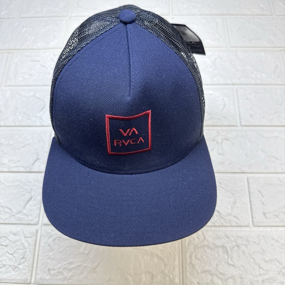 RVCA VA Trucker Hat Navy Blue Red Logo Mesh Snapback Adjustable Cap Mens OSFA